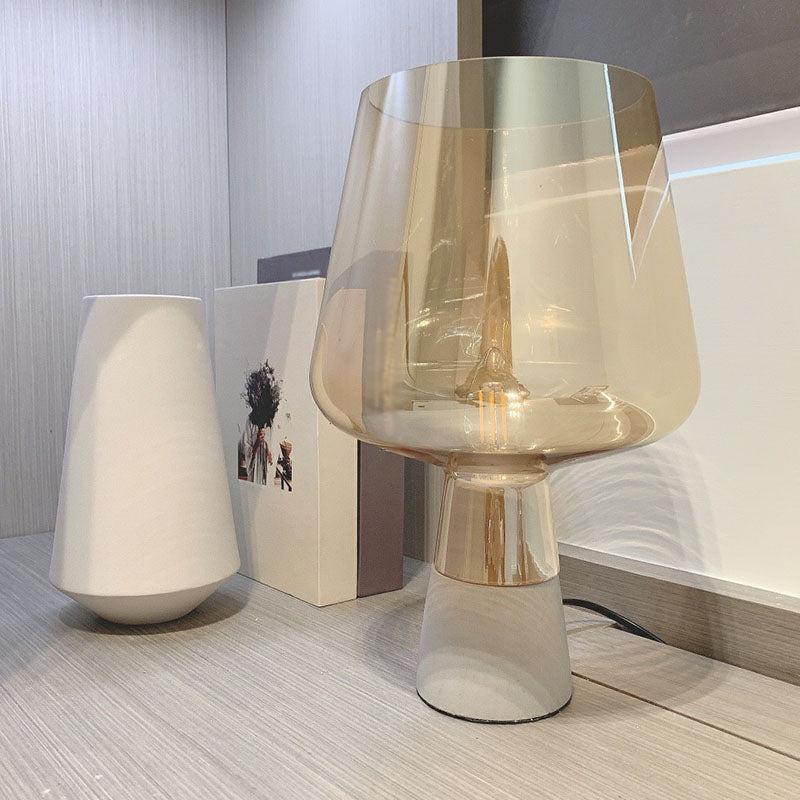 Wine Cup Night Light Postmodern Glass 1 Bulb Bedroom Table Lighting with Cement Base Clearhalo 'Lamps' 'Table Lamps' Lighting' 2268785