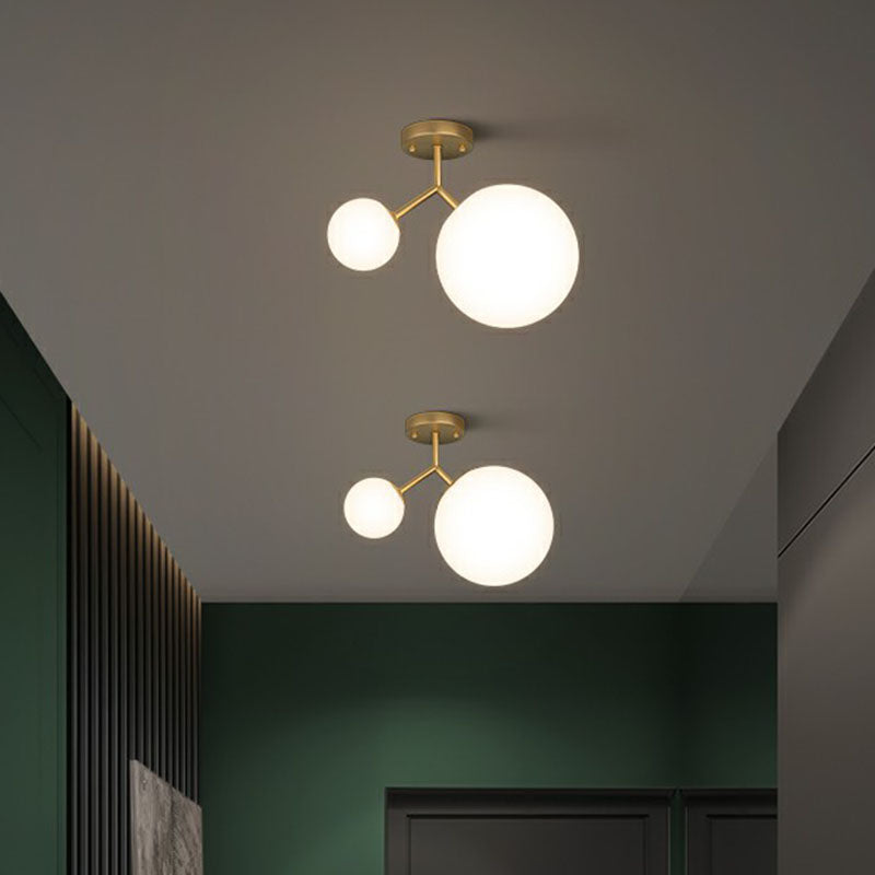 Spherical Semi Flush Mount Ceiling Light Minimalist Milky Glass 2-Head Gold Flushmount Lighting Clearhalo 'Ceiling Lights' 'Close To Ceiling Lights' 'Close to ceiling' 'Semi-flushmount' Lighting' 2268859