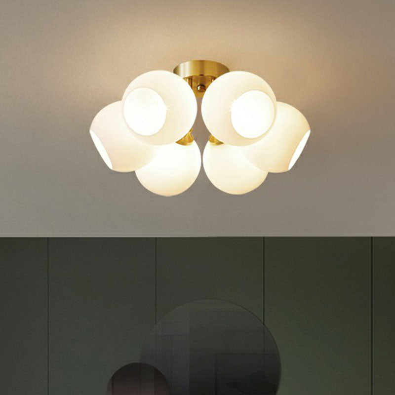 Milky Glass Dome Flush Mounted Light Postmodern Gold Plated Semi-Flush Ceiling Light for Bedroom Clearhalo 'Ceiling Lights' 'Close To Ceiling Lights' 'Close to ceiling' 'Semi-flushmount' Lighting' 2268892