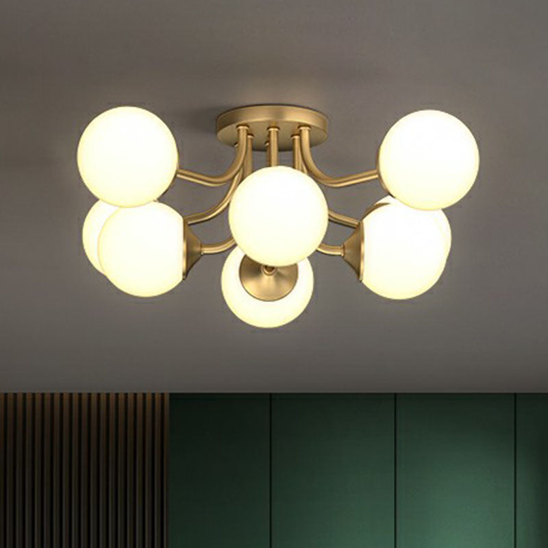 Gold Plated Ball Semi Flush Chandelier Postmodern Opal Glass Ceiling Light for Living Room Clearhalo 'Ceiling Lights' 'Close To Ceiling Lights' 'Close to ceiling' 'Semi-flushmount' Lighting' 2268911
