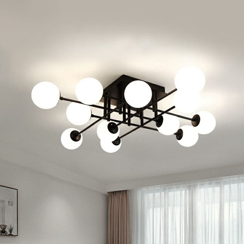 Modern Style Ball Ceiling Flush Light Opaline Glass Living Room Semi Flush Mount Light in Black Clearhalo 'Ceiling Lights' 'Close To Ceiling Lights' 'Close to ceiling' 'Semi-flushmount' Lighting' 2268971