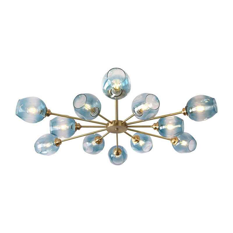 Postmodern Sputnik Ceiling Mount Chandelier Cup Glass Parlor Semi Flush Light in Brass Clearhalo 'Ceiling Lights' 'Close To Ceiling Lights' 'Close to ceiling' 'Semi-flushmount' Lighting' 2269134