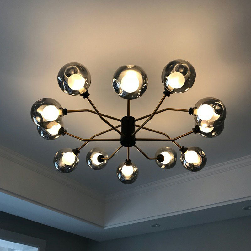 Postmodern Molecule Chandelier Light Glass Living Room Ceiling Suspension Lamp in Black-Brass Clearhalo 'Ceiling Lights' 'Chandeliers' 'Clear' 'Industrial' 'Modern Chandeliers' 'Modern' 'Tiffany' 'Traditional Chandeliers' Lighting' 2269211