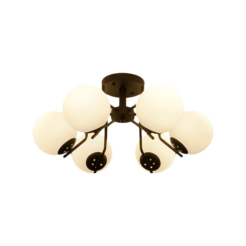 3/5/6 Lights Sputnik Semi Flush Light Traditional White Glass Ceiling Mounted Fixture for Living Room Clearhalo 'Ceiling Lights' 'Close To Ceiling Lights' 'Close to ceiling' 'Glass shade' 'Glass' 'Semi-flushmount' Lighting' 227105