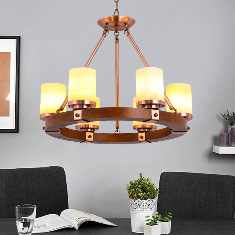 Cylinder Bedroom Chandelier Light Fixture Rustic White Glass 4/6 Lights Copper Ceiling Light 6 Copper Clearhalo 'Ceiling Lights' 'Chandeliers' Lighting' options 227219_71eb82a1-c510-4084-b201-e97ac397a789