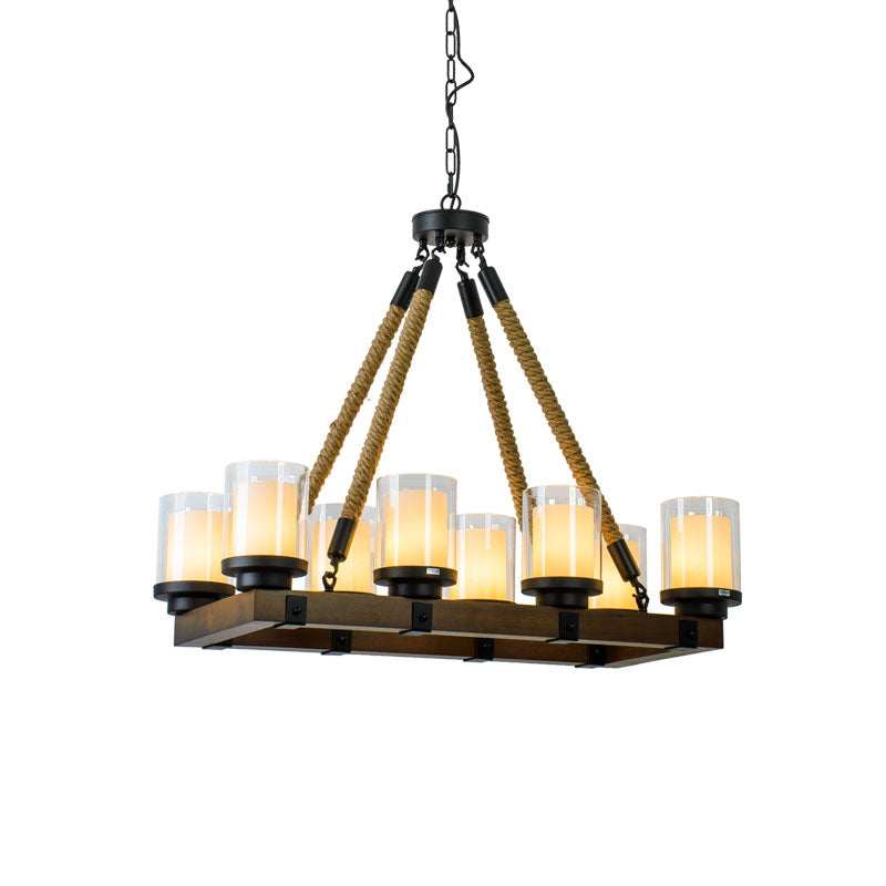 Cylinder Dining Room Island Light Vintage 6/8 Light Ceiling Light with Inner White Glass Shade Clearhalo 'Ceiling Lights' 'Chandeliers' 'Glass shade' 'Glass' 'Island Lights' Lighting' 227810