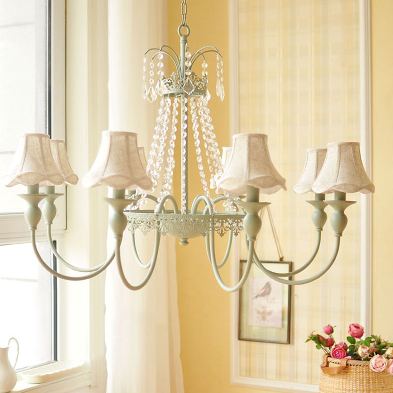 Scalloped Living Room Hanging Light Traditional Fabric 6/8 Lights Green Pendant Light Fixture 8 Green Clearhalo 'Ceiling Lights' 'Chandeliers' Lighting' options 227928_58777da7-48db-415d-93dc-4900797e322f