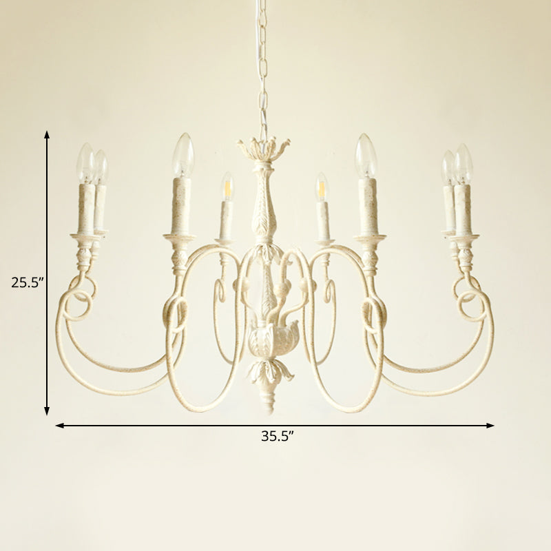White Curve Arm Hanging Light Traditional Metal 6/8 Lights Living Room Chandelier Light Clearhalo 'Ceiling Lights' 'Chandeliers' 'Modern Chandeliers' 'Modern' Lighting' 227940
