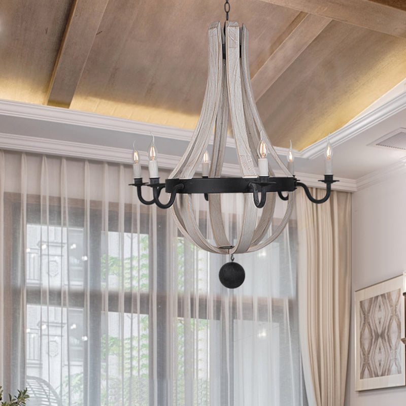 6 Lights Empire Shape Chandelier Lamp Traditional Blue/White Wood Hanging Light Fixture White Clearhalo 'Ceiling Lights' 'Chandeliers' Lighting' options 227942_81d812ce-c1ca-4ba1-9a2e-82e738679d77