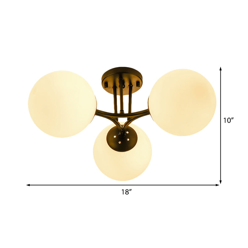 3/6 Lights Living Room Ceiling Light Fixture Traditional Black Semi Flush with Globe White Glass Shade Clearhalo 'Ceiling Lights' 'Close To Ceiling Lights' 'Close to ceiling' 'Glass shade' 'Glass' 'Semi-flushmount' Lighting' 228052