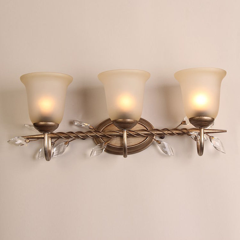 Frosted Glass Bell Shape Sconce Light Traditional 1/2/3 Lights Bedroom Wall Mounted Light with Coffee Backplate 3.0 Coffee Clearhalo 'Vanity Lights' 'Wall Lights' Lighting' 228109
