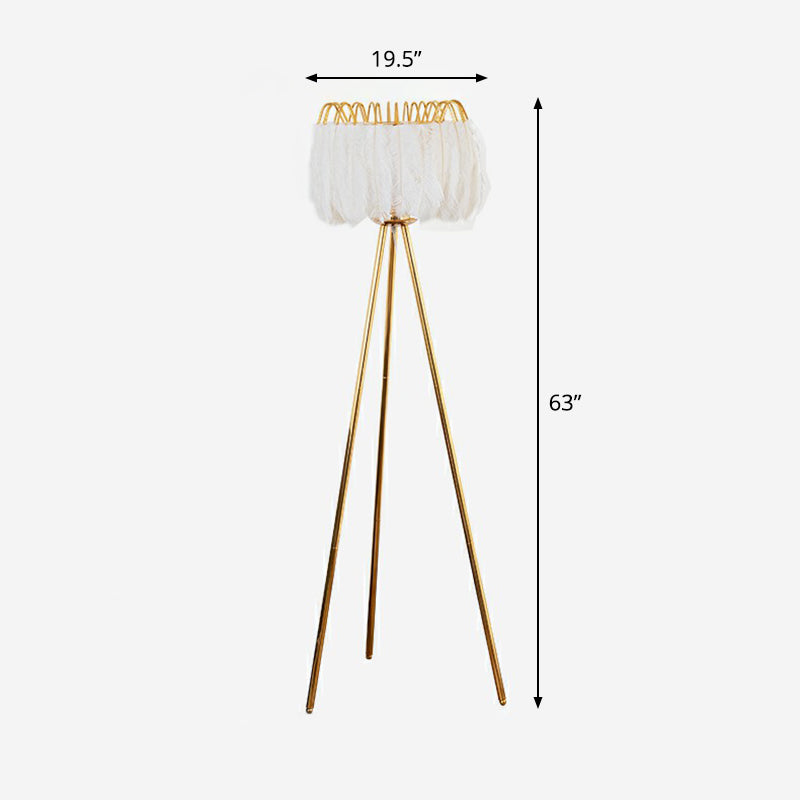 Feather Fringe Floor Standing Light Postmodern 1 Bulb Tripod Floor Lighting for Living Room Clearhalo 'Floor Lamps' 'Lamps' Lighting' 2282873