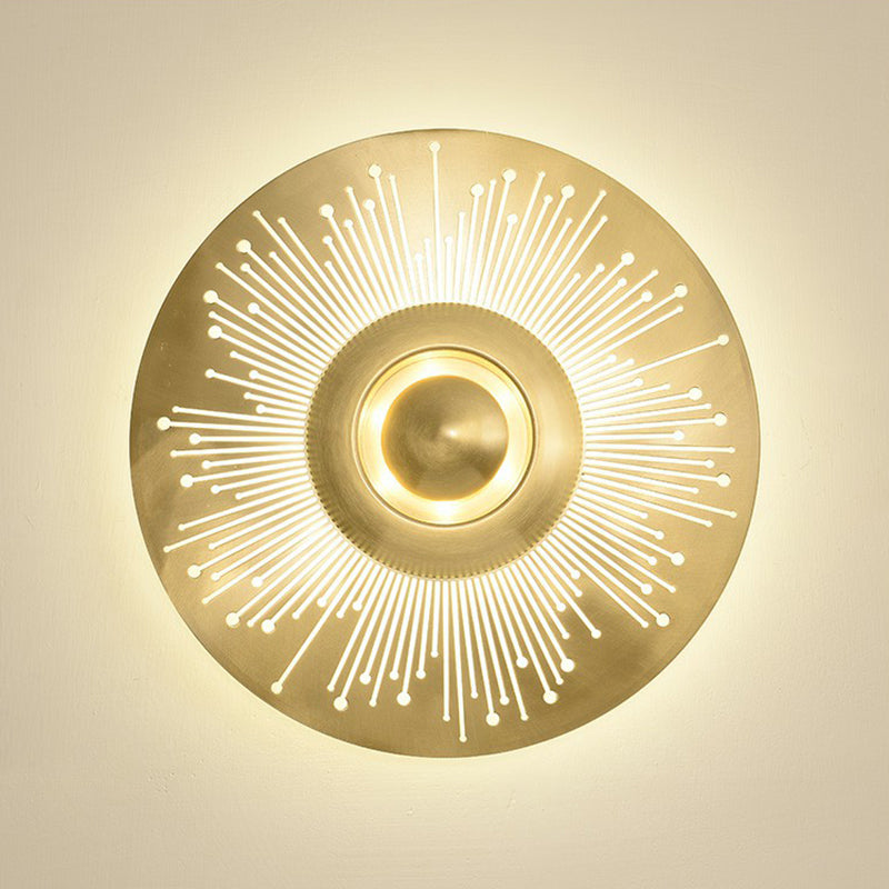 Brass Disc Wall Sconce Lighting Postmodern 1-Bulb Metal Wall Mounted Light for Bedroom Clearhalo 'Cast Iron' 'Glass' 'Industrial' 'Modern wall lights' 'Modern' 'Tiffany' 'Traditional wall lights' 'Wall Lamps & Sconces' 'Wall Lights' Lighting' 2282962