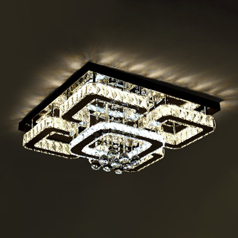 Modern Rectangle Led Flush Mount Ceiling Light Clear Crystal Living Room Flush Light Fixture Clear Large Square Clearhalo 'Ceiling Lights' 'Close To Ceiling Lights' 'Close to ceiling' 'Flush mount' Lighting' 2283055