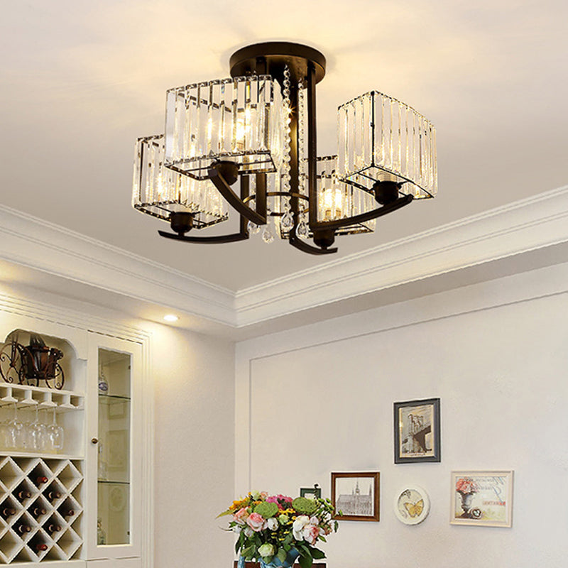 Round Living Room Ceiling Lamp Retro Crystal Block Black Semi Flush Mount Lighting Clearhalo 'Ceiling Lights' 'Close To Ceiling Lights' 'Close to ceiling' 'Semi-flushmount' Lighting' 2283359