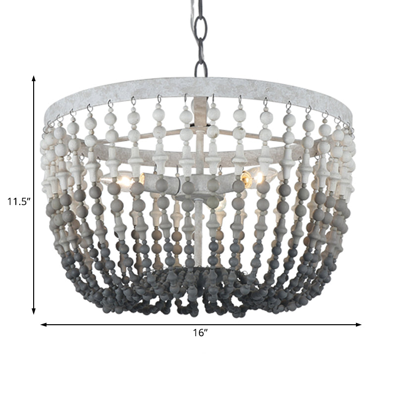 Beaded Wood Chandelier Lamp Rustic 3 Lights Bedroom Hanging Light Fixture in Black Clearhalo 'Ceiling Lights' 'Chandeliers' Lighting' options 228361