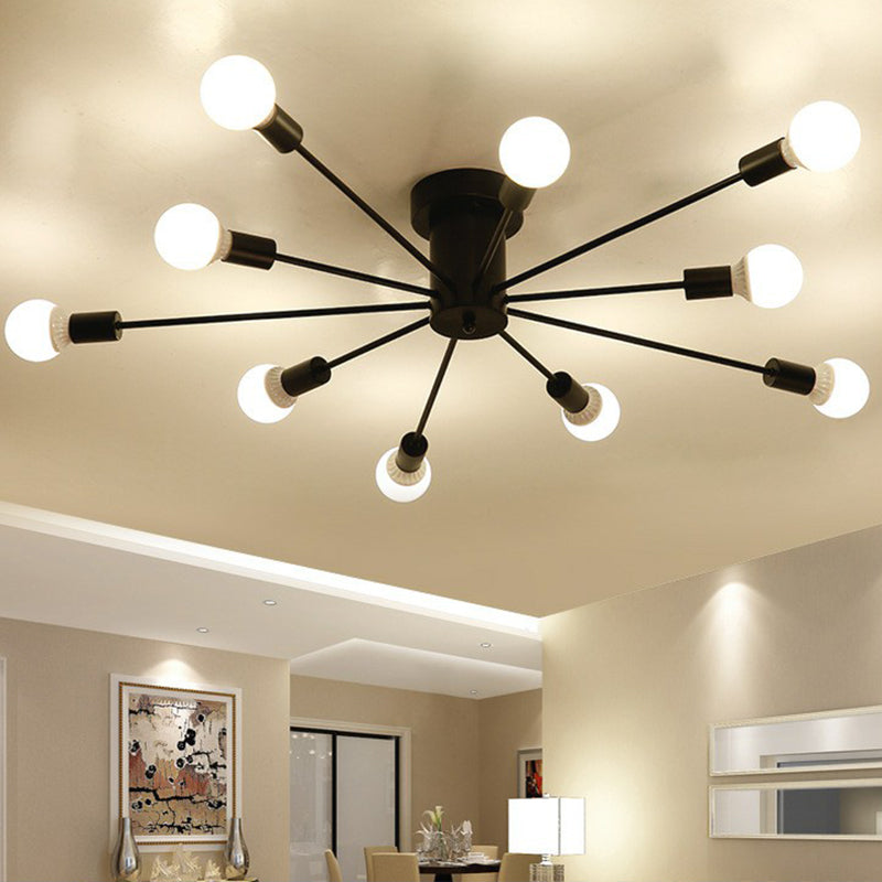 Bursting Flush Mount Light Fixture Loft Style Black Metal Semi Flush Ceiling Light for Living Room Clearhalo 'Ceiling Lights' 'Close To Ceiling Lights' 'Close to ceiling' 'Semi-flushmount' Lighting' 2289665