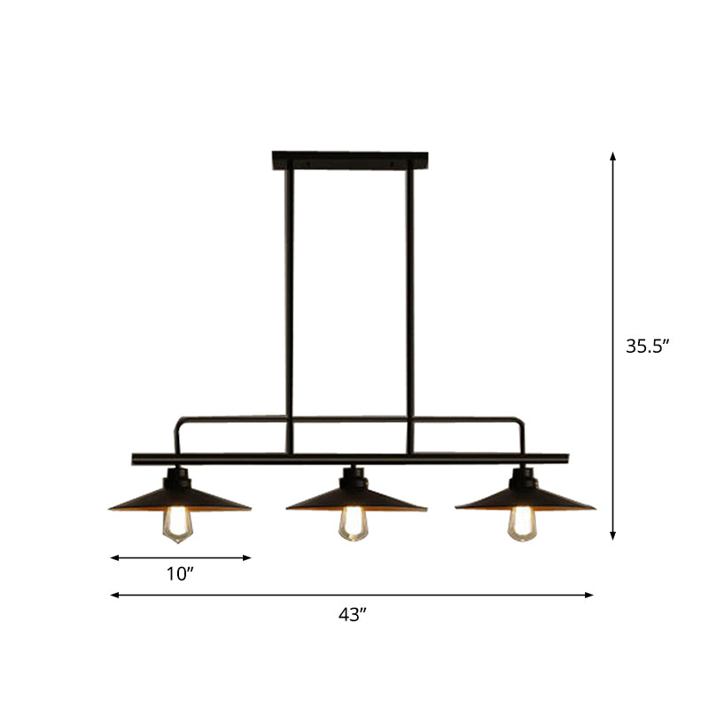 3 Lights Saucer Suspension Lighting Vintage Black Metal Island Lamp for Dining Room Clearhalo 'Ceiling Lights' 'Island Lights' Lighting' 2289860