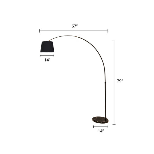 Fabric Bucket Standing Light Simplicity 1-Light Black Floor Lighting with Fishing Rod Arm Black 14" Clearhalo 'Floor Lamps' 'Lamps' Lighting' 2290453