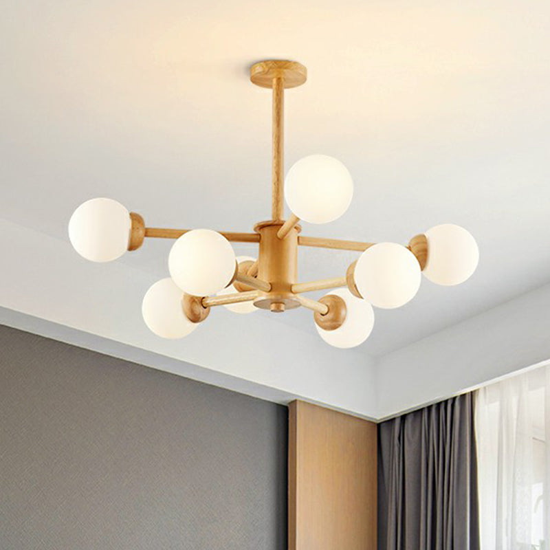 Wood Sputnik Chandelier Nordic White Ball Glass Ceiling Pendant Light for Living Room Clearhalo 'Carpenter Chandeliers' 'Ceiling Lights' 'Chandeliers' 'Industrial' 'Modern Chandeliers' 'Modern' Lighting' 2293689
