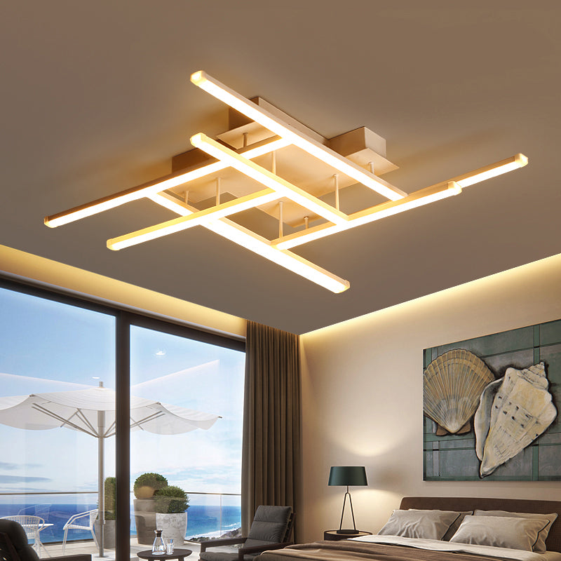 Criss-Cross Metal Ceiling Fixture Simplicity Gold Finish LED Semi Flush Mounted Light Clearhalo 'Ceiling Lights' 'Close To Ceiling Lights' 'Close to ceiling' 'Semi-flushmount' Lighting' 2293879