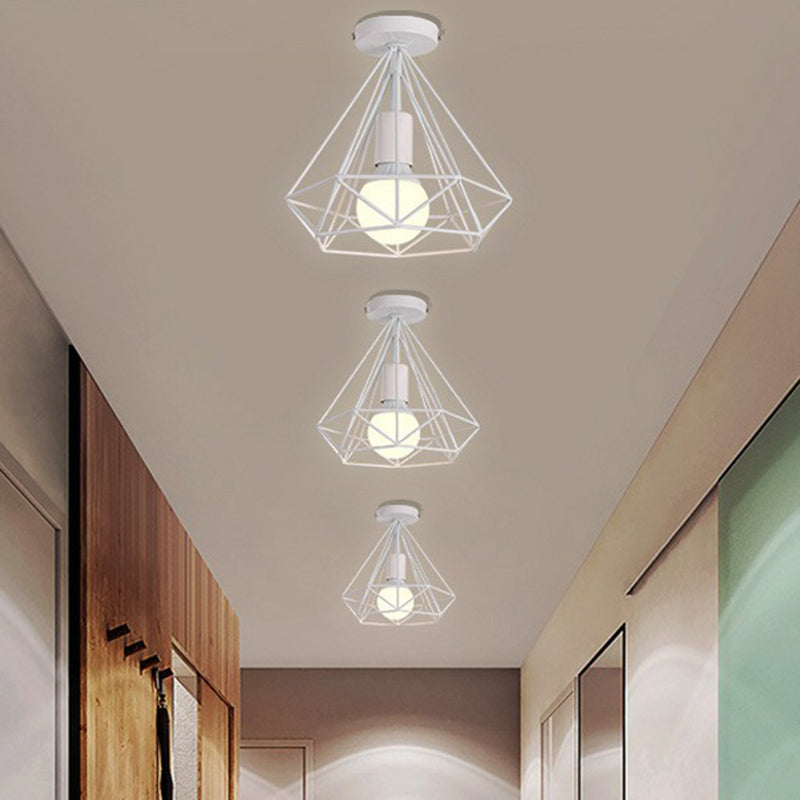 Single-Bulb Ceiling Fixture Vintage Iron Wire Geometric Flush Mount Lighting for Aisle Clearhalo 'Ceiling Lights' 'Close To Ceiling Lights' 'Close to ceiling' 'Flush mount' 'Industrial Flush Mount' Lighting' 2294026
