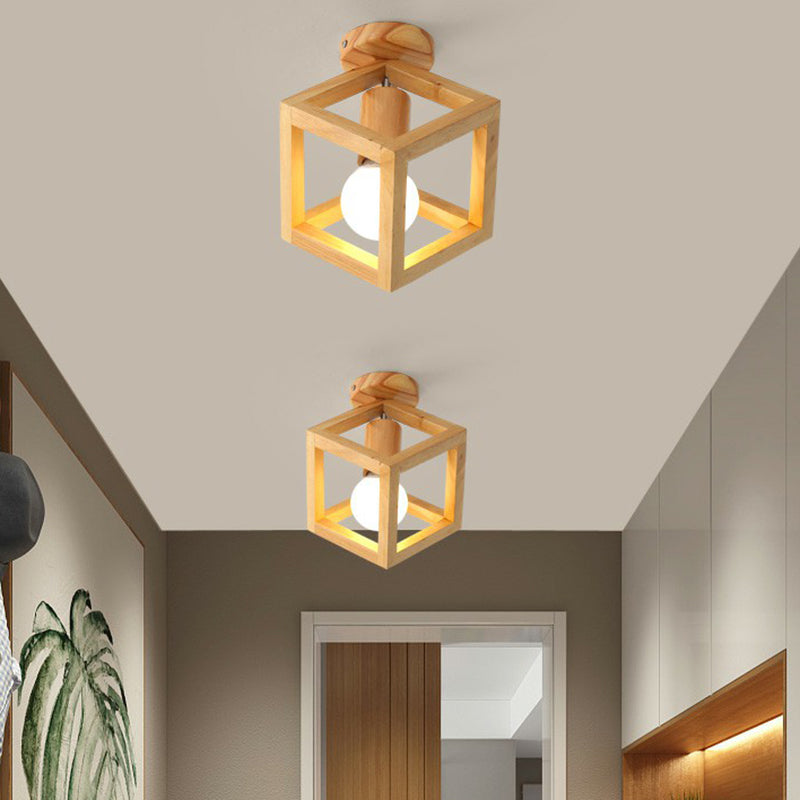 Geometric Corridor Small Flush-Mount Light Wooden 1 Head Modern Ceiling Light Fixture Clearhalo 'Ceiling Lights' 'Close To Ceiling Lights' 'Close to ceiling' 'Semi-flushmount' Lighting' 2294490