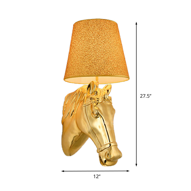 Metal Horse Head Sconce Lighting Classical 1 Light Indoor Wall Mounted Lamp in Gold, 8.5"/12" W Clearhalo 'Wall Lamps & Sconces' 'Wall Lights' Lighting' 230303