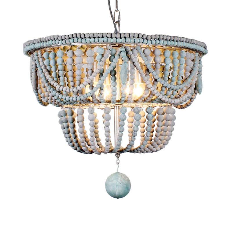 2-Tier Chandelier Modernism Wood 4 Heads 19.5"/25.5" Wide Blue and Gray Pendant Lighting Fixture for Bedroom Clearhalo 'Ceiling Lights' 'Chandeliers' Lighting' options 230537