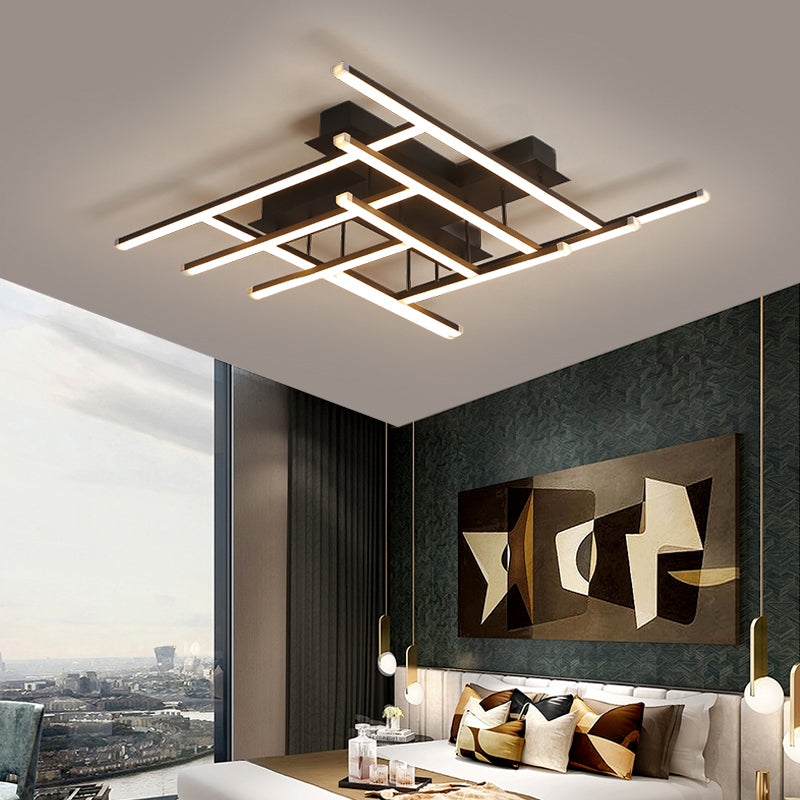 Crossed LED Semi Flush Ceiling Light Fixture Minimalist Acrylic Flushmount Lighting in Black Clearhalo 'Ceiling Lights' 'Close To Ceiling Lights' 'Close to ceiling' 'Semi-flushmount' Lighting' 2307747