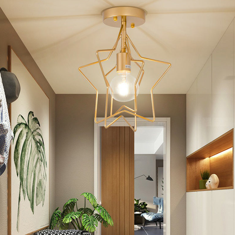 1 Head Geometric Semi Flush Light Nordic Metal Ceiling Mounted Lamp for Corridor Clearhalo 'Ceiling Lights' 'Close To Ceiling Lights' 'Close to ceiling' 'Semi-flushmount' Lighting' 2307895