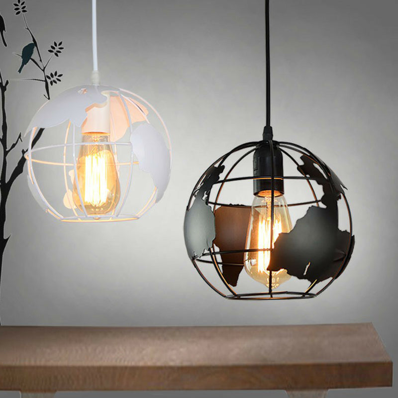 Loft Style World Globe Pendant Light Single-Bulb Iron Hanging Lamp for Kids Bedroom Clearhalo 'Art Deco Pendants' 'Black' 'Cast Iron' 'Ceiling Lights' 'Ceramic' 'Crystal' 'Industrial Pendants' 'Industrial' 'Metal' 'Middle Century Pendants' 'Pendant Lights' 'Pendants' 'Rustic Pendants' 'Tiffany' Lighting' 2307934