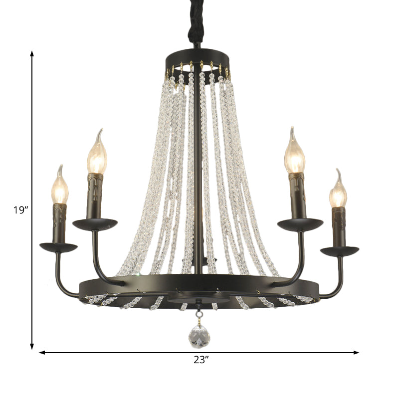 Candle Chandelier Lighting Modern Crystal 5 Bulbs Hanging Ceiling Light in Black for Bedroom Clearhalo 'Ceiling Lights' 'Chandeliers' 'Close To Ceiling Lights' 'Glass shade' 'Glass' Lighting' 230865