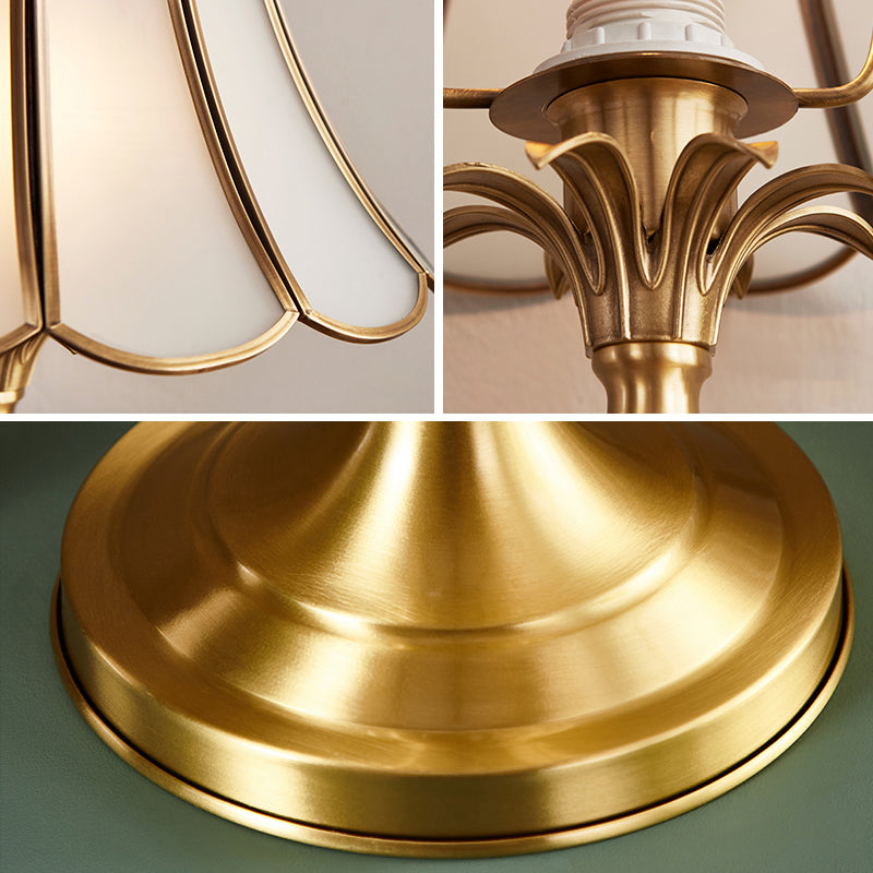 Brass Scalloped Night Table Lamp Colonial Style Opaque Glass Single Bedroom Nightstand Light Clearhalo 'Lamps' 'Table Lamps' Lighting' 2311321