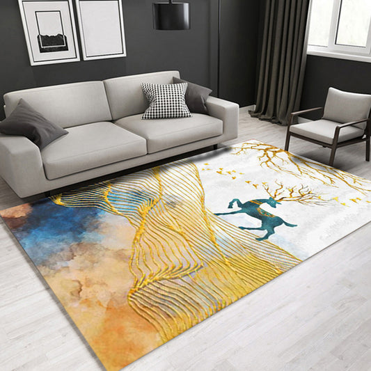 Glam Modern Rug Multi Color 3D Plant Print Rug Pet Friendly Non-Slip Machine Washable Rug for Living Room Fluorescent Yellow Clearhalo 'Area Rug' 'Modern' 'Rugs' Rug' 2316949