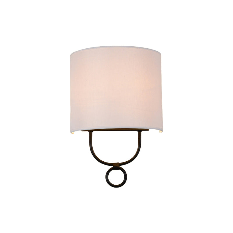 Traditional Half-Cylinder Wall Light 1 Head White Fabric Shade Wall Sconce Lighting for Bedroom Clearhalo 'Wall Lamps & Sconces' 'Wall Lights' Lighting' 231748