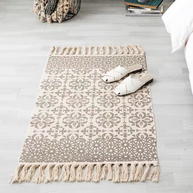 Multi Color Comfort Rug Jute Geometric Printed Area Carpet Easy Care Stain-Resistant Pet Friendly Rug with Tassel for Bedroom Clearhalo 'Area Rug' 'Bohemian' 'Rugs' Rug' 2317560