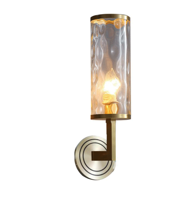 16" Wide Cylindrical Sconce Lighting Modernist Clear Dimpled Glass 1 Bulb Brass Finish Wall Light Brass Clearhalo 'Modern wall lights' 'Modern' 'Wall Lamps & Sconces' 'Wall Lights' Lighting' 23233