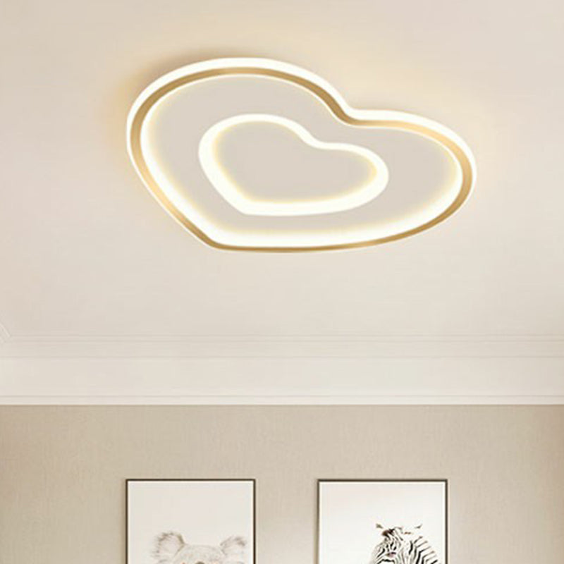 Gold Love Heart Ultrathin Flush Mount Simplicity Acrylic LED Ceiling Light Fixture for Bedroom Clearhalo 'Ceiling Lights' 'Close To Ceiling Lights' 'Close to ceiling' 'Flush mount' Lighting' 2326923