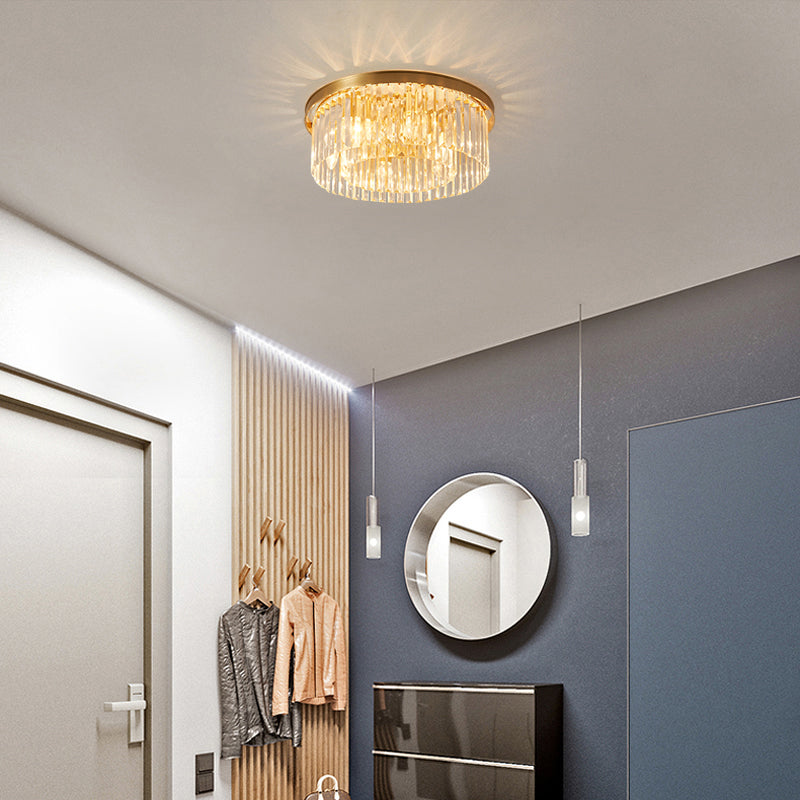 Prismatic Optical Crystal Drum Flushmount Minimalist Brass Ceiling Flush Light for Living Room Clearhalo 'Ceiling Lights' 'Close To Ceiling Lights' 'Close to ceiling' 'Flush mount' Lighting' 2327555