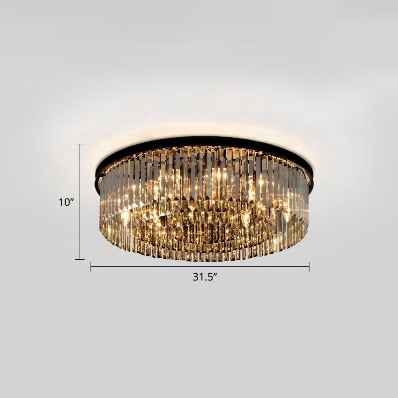 Circular Flushmount Ceiling Lamp Modern Smoke Grey K9 Crystal Living Room Flush Light Fixture Smoke Gray 31.5" Clearhalo 'Ceiling Lights' 'Close To Ceiling Lights' 'Close to ceiling' 'Flush mount' Lighting' 2327655
