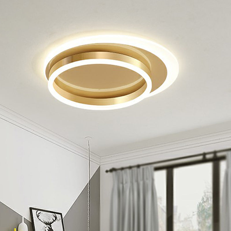 Metallic Ring Shaped Flushmount Light Contemporary Gold Finish LED Ceiling Mount Light Clearhalo 'Ceiling Lights' 'Close To Ceiling Lights' 'Close to ceiling' 'Flush mount' Lighting' 2327877