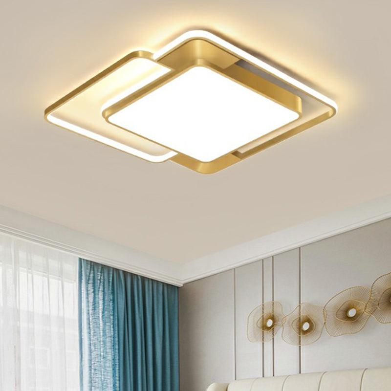 Gold Square Shaped Flush Ceiling Light Fixture Simple Metal LED Flushmount Lighting for Bedroom Clearhalo 'Ceiling Lights' 'Close To Ceiling Lights' 'Close to ceiling' 'Flush mount' Lighting' 2328293