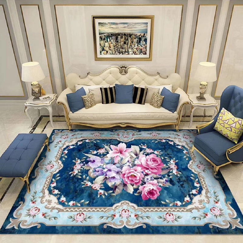 Chinoiserie Flower Rug Multi Colored Polypropylene Area Carpet Anti-Slip Backing Pet Friendly Easy Care Indoor Rug for Parlor Blue Clearhalo 'Area Rug' 'Rug' 2333134