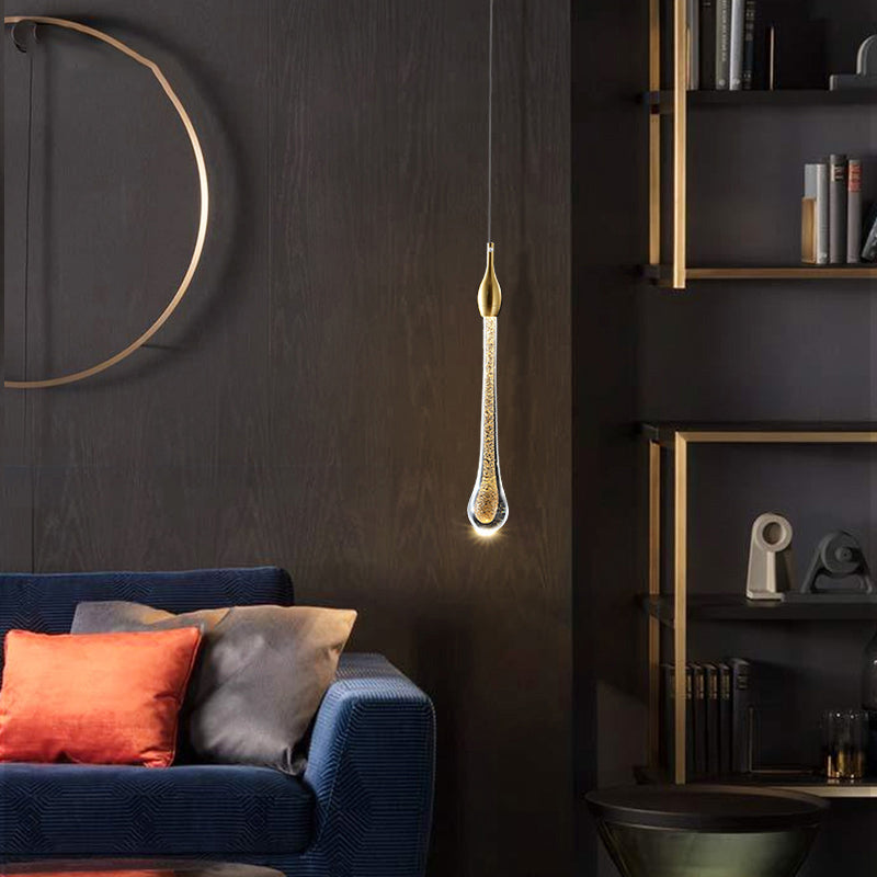 Stylish Modern Droplet Ceiling Hang Light Crystal Living Room LED Pendant Light in Gold Clearhalo 'Ceiling Lights' 'Modern Pendants' 'Modern' 'Pendant Lights' 'Pendants' Lighting' 2335853