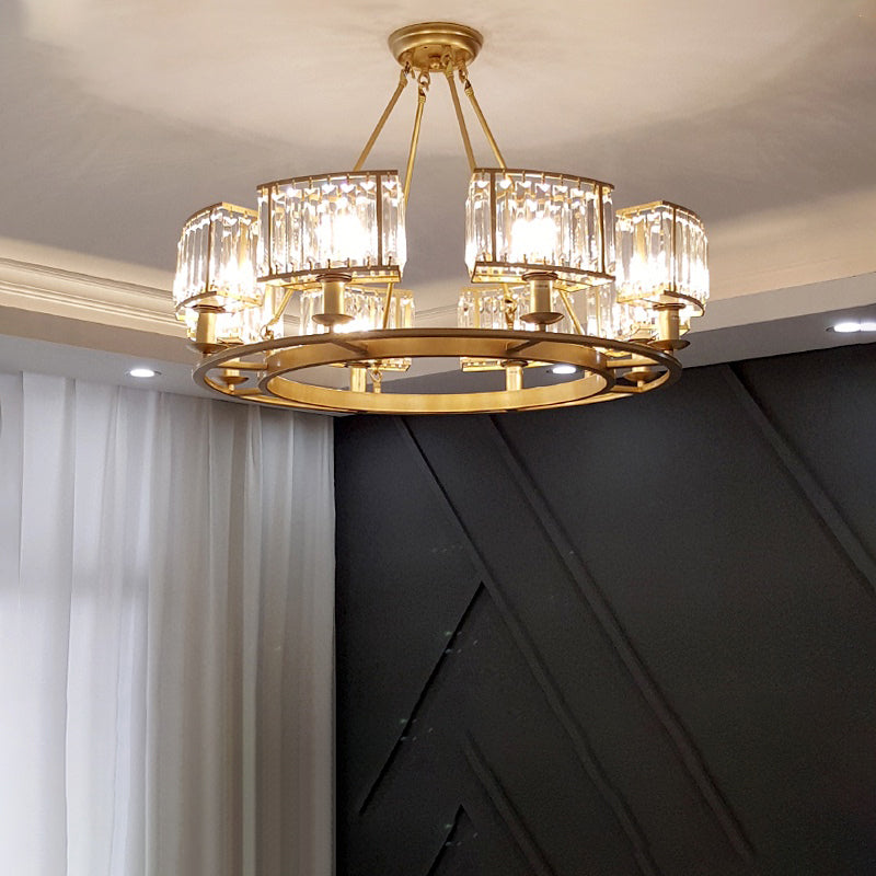 Circle Crystal Prism Suspension Light Minimalist Gold Finish Chandelier for Restaurant Clearhalo 'Ceiling Lights' 'Chandeliers' 'Modern Chandeliers' 'Modern' Lighting' 2335895