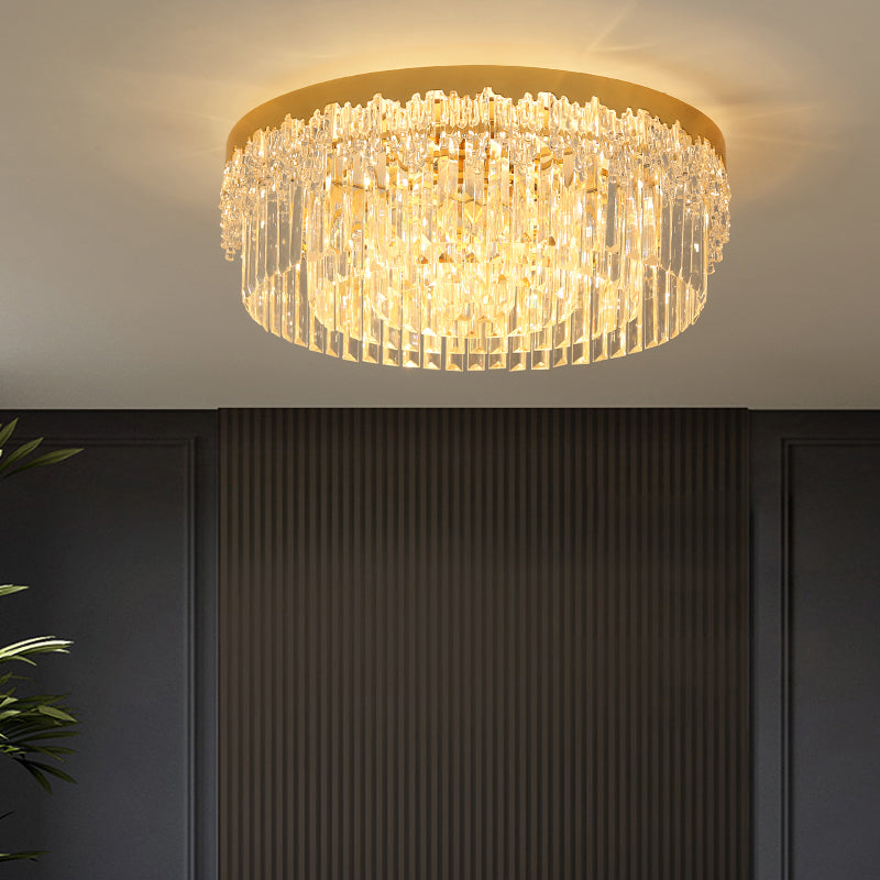 Drum Shaped Flush Mount Light Modern Tri-Sided Crystal Bar Gold Ceiling Light Fixture Clearhalo 'Ceiling Lights' 'Close To Ceiling Lights' 'Close to ceiling' 'Flush mount' Lighting' 2336105