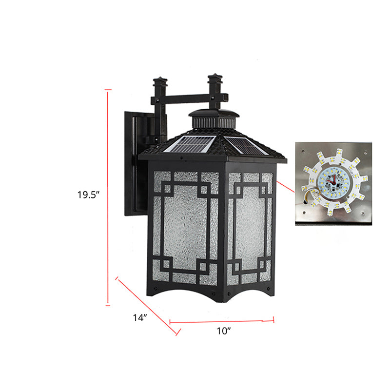 Black Rectangular Solar Wall Lamp Fixture Retro Metal Courtyard LED Wall Light Sconce Black 10" Solar Clearhalo 'Wall Lamps & Sconces' 'Wall Lights' Lighting' 2336833
