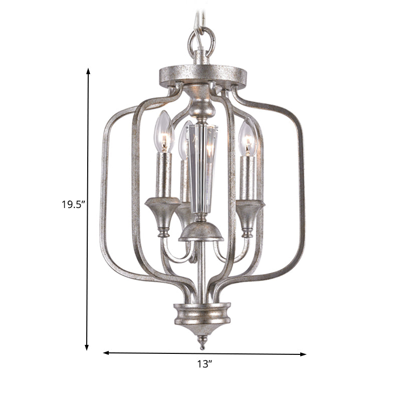 Traditional Candle Hanging Chandelier Metal 3 Bulbs Suspension Light in Aged Silver for Dining Room Clearhalo 'Ceiling Lights' 'Chandeliers' Lighting' options 233946