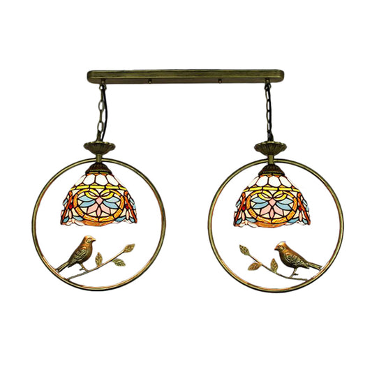 2 Lights Victorian Designed Pendant Light Tiffany Stained Glass Hanging Light for Cloth Shop Clearhalo 'Ceiling Lights' 'Industrial' 'Middle Century Pendants' 'Pendant Lights' 'Pendants' 'Tiffany close to ceiling' 'Tiffany Pendants' 'Tiffany' Lighting' 235189